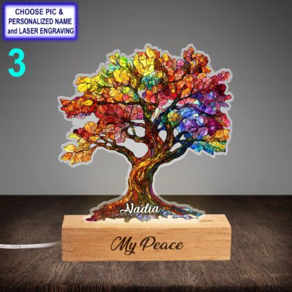Personalized Colorful Oak Acrylic Night Light with Name Engraving - Image 3