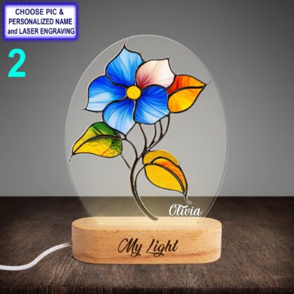 Alternative view of Personalized Morning Glory Flower Acrylic Night Light with Name Engraving