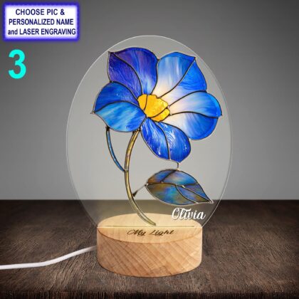 Personalized Morning Glory Flower Acrylic Night Light with Name Engraving - Image 3