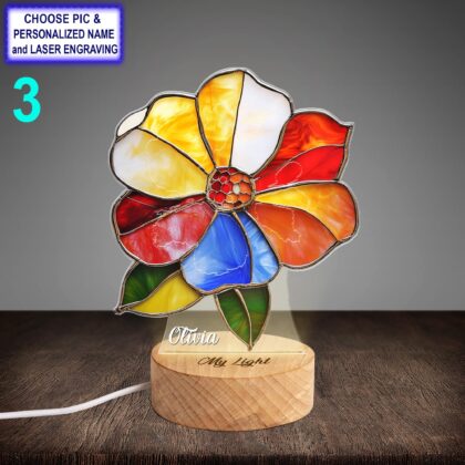 Personalized Cosmos Flower Acrylic Night Light with Name Engraving - Image 3