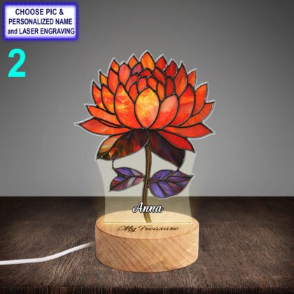 Alternative view of Personalized Chrysanthemum Flower Acrylic Night Light with Name Engraving