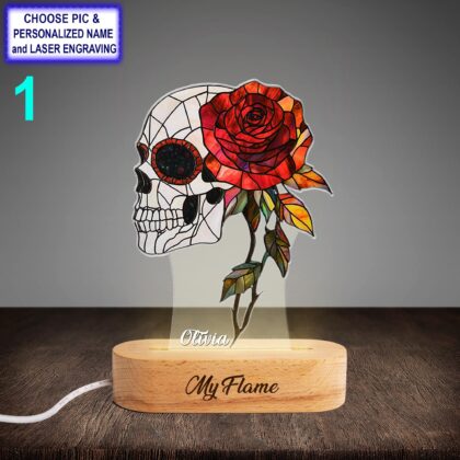 Personalized Skull And rose Acrylic Night Light with Name Engraving