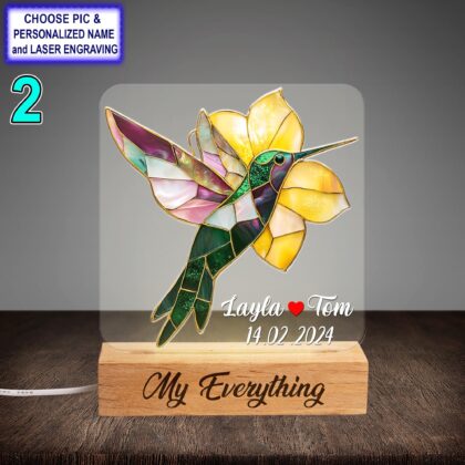 Alternative view of Personalized Hummingbird With Flower Acrylic Night Light with Name Engraving