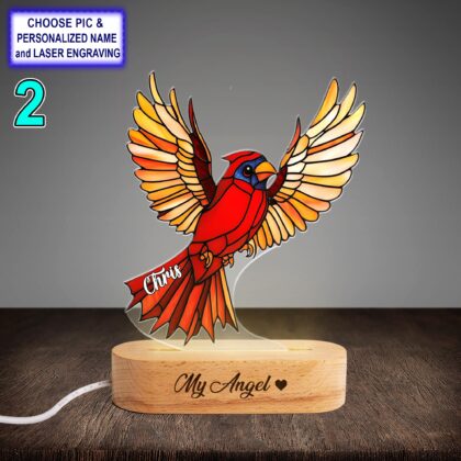 Alternative view of Personalized Red Cardinal Acrylic Night Light with Name Engraving
