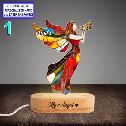 Personalized Christmas Angel Acrylic Night Light with Name Engraving