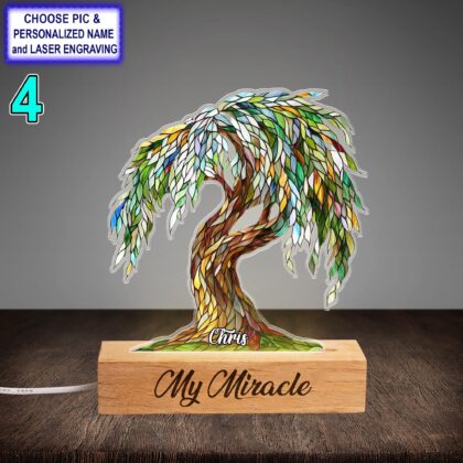 Personalized Beautiful Willow Tree Acrylic Night Light with Name Engraving - Image 4