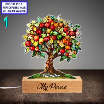 Personalized Apple Orchard Tree Acrylic Night Light with Name Engraving