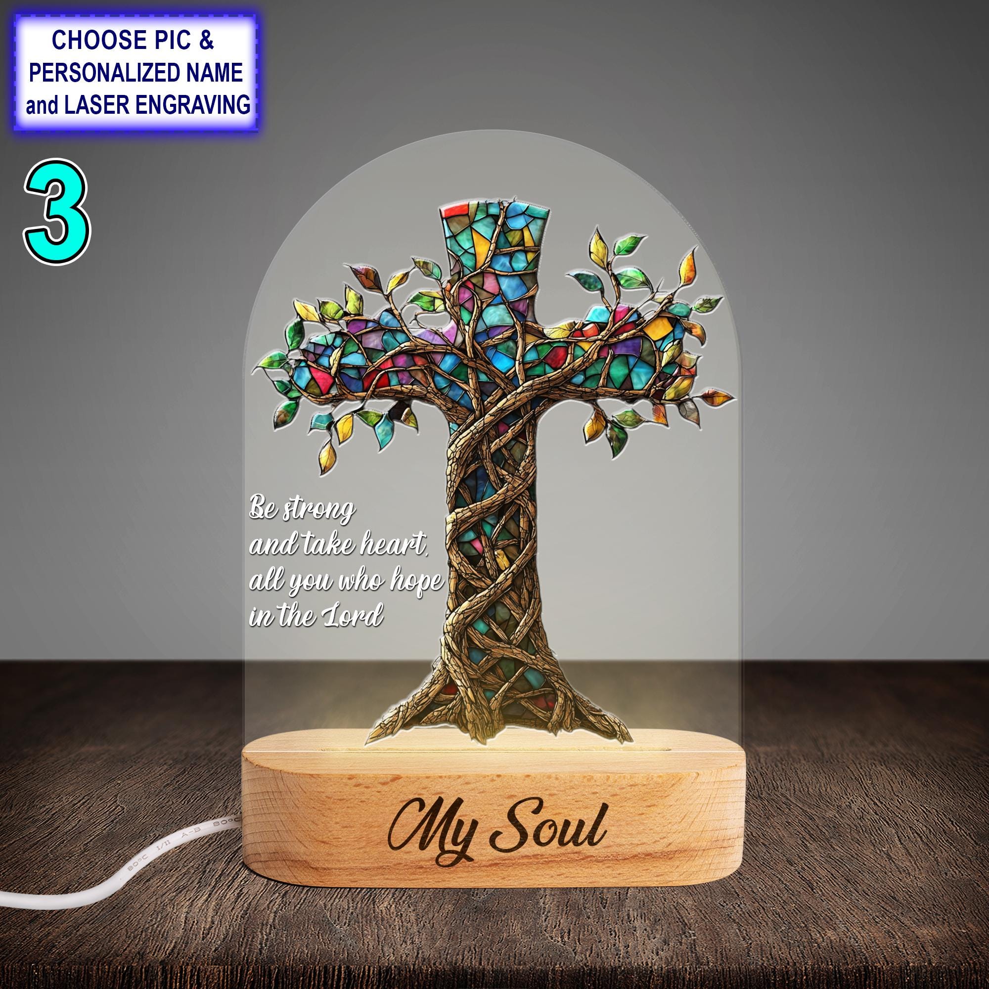 Personalized Chris Cross Acrylic Night Light with Name Engraving - Image 3