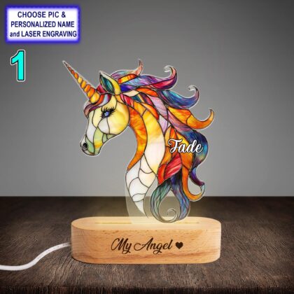 Personalized Colorful Unicorn Acrylic Night Light with Name Engraving