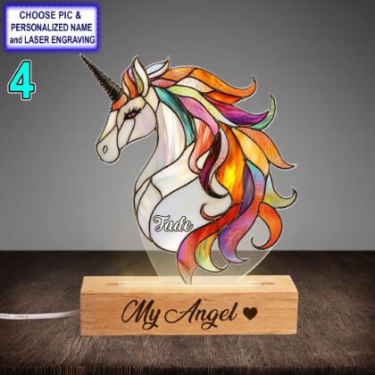 Personalized Colorful Unicorn Acrylic Night Light with Name Engraving - Image 4