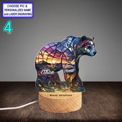 Personalized Colorful Bear Acrylic Night Light with Name Engraving - Image 4