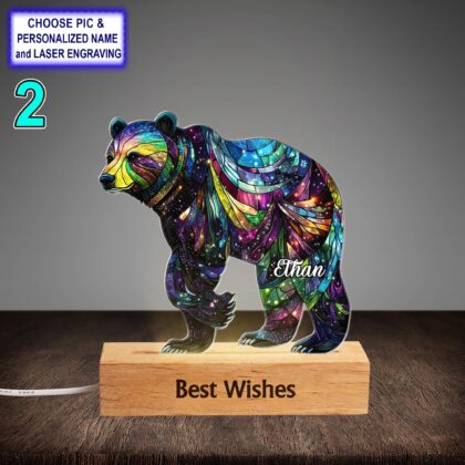 Alternative view of Personalized Colorful Bear Acrylic Night Light with Name Engraving
