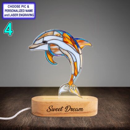 Personalized Colorful Dolphin Acrylic Night Light with Name Engraving - Image 4