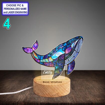 Personalized Colorful Whale Acrylic Night Light with Name Engraving - Image 4