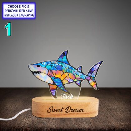 Personalized Colorful Shark Acrylic Night Light with Name Engraving