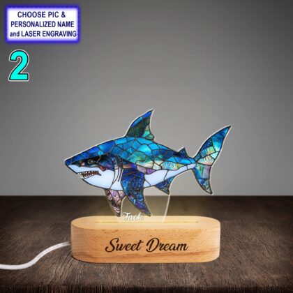 Alternative view of Personalized Colorful Shark Acrylic Night Light with Name Engraving
