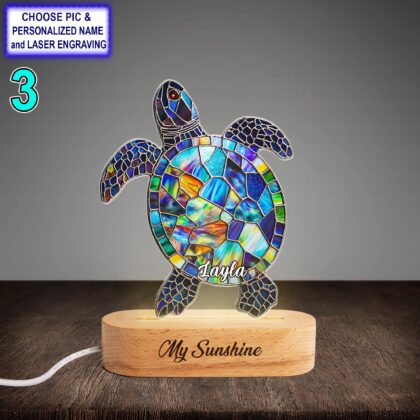 Personalized Colorful Sea Turtle Acrylic Night Light with Name Engraving - Image 3