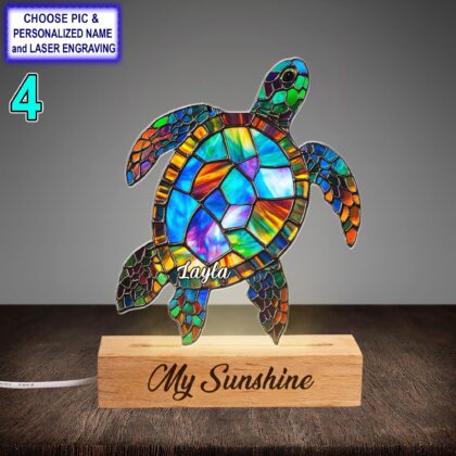 Personalized Colorful Sea Turtle Acrylic Night Light with Name Engraving - Image 4