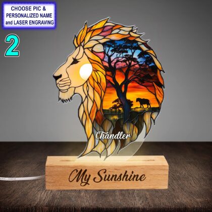 Alternative view of Personalized Colorful Lion Acrylic Night Light with Name Engraving