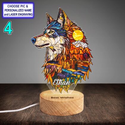 Personalized Colorful Wolf Acrylic Night Light with Name Engraving - Image 4