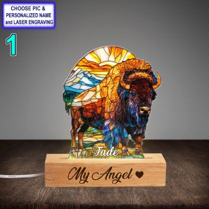 Personalized Colorful Bison Acrylic Night Light with Name Engraving