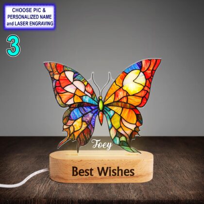 Personalized Colorful Butterfly Acrylic Night Light with Name Engraving - Image 3
