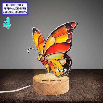 Personalized Colorful Butterfly Acrylic Night Light with Name Engraving - Image 4