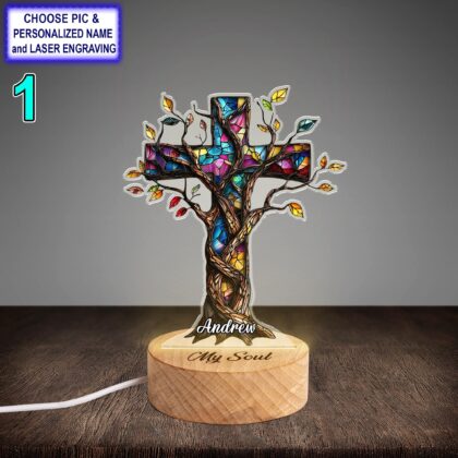 Personalized Colorful Cross Acrylic Night Light with Name Engraving