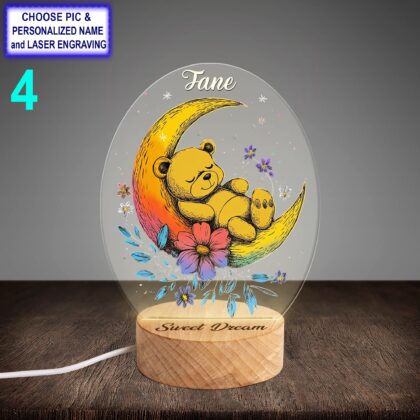 Personalized Teddy And Moon Acrylic Night Light with Name Engraving - Image 4