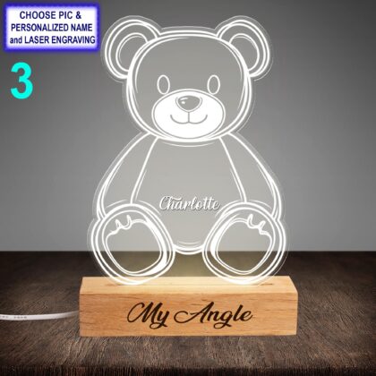Personalized Teddy Bear Acrylic Night Light with Name Engraving - Image 3