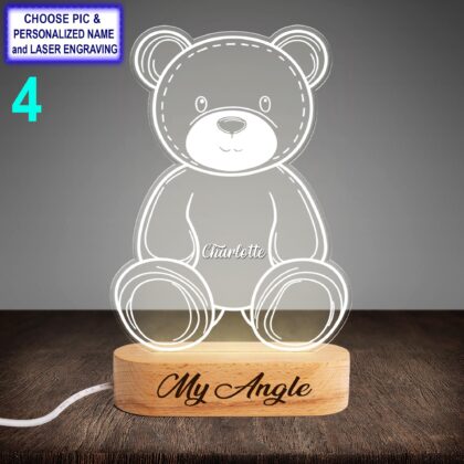 Personalized Teddy Bear Acrylic Night Light with Name Engraving - Image 4