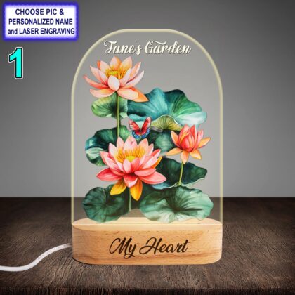 Personalized Water Lily Garden Acrylic Night Light with Name Engraving