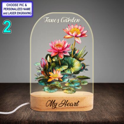 Alternative view of Personalized Water Lily Garden Acrylic Night Light with Name Engraving