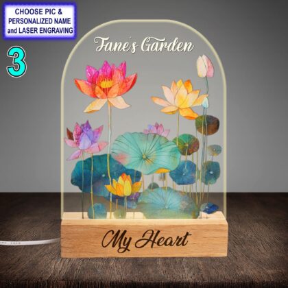 Personalized Water Lily Garden Acrylic Night Light with Name Engraving - Image 3