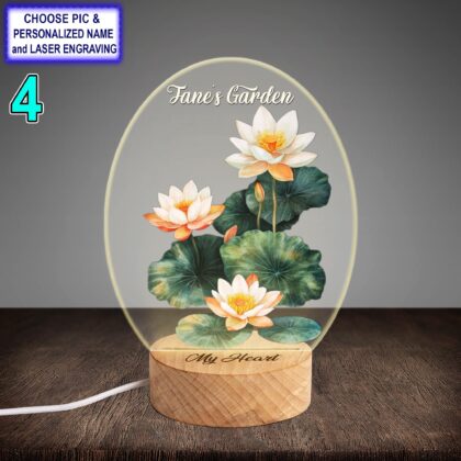Personalized Water Lily Garden Acrylic Night Light with Name Engraving - Image 4