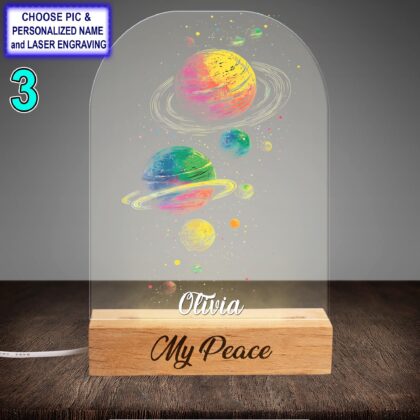 Personalized Solar System Colorful Acrylic Night Light with Name Engraving - Image 3