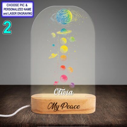 Alternative view of Personalized Solar System Colorful Acrylic Night Light with Name Engraving