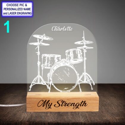 Personalized Drum Set Acrylic Night Light with Name Engraving