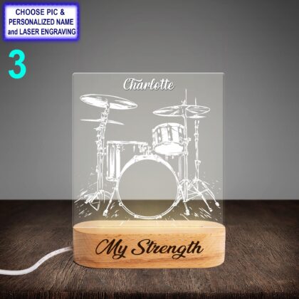 Personalized Drum Set Acrylic Night Light with Name Engraving - Image 3