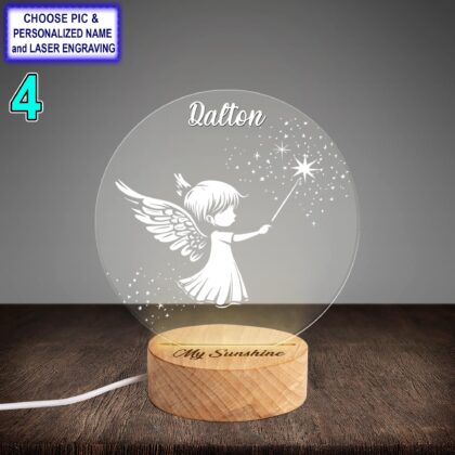 Personalized Baby Angel Star Acrylic Night Light with Name Engraving - Image 4