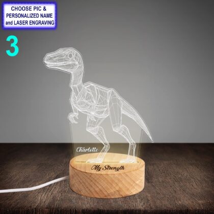 Personalized Velociraptor Acrylic Night Light with Name Engraving - Image 3