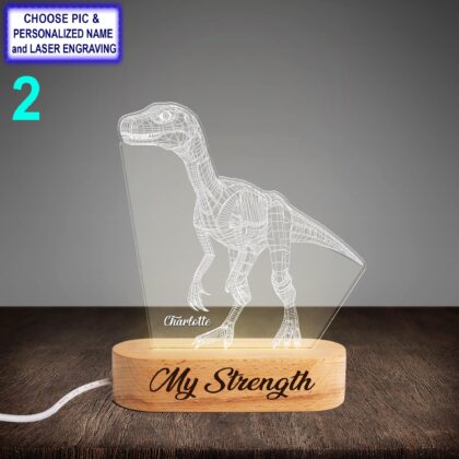 Alternative view of Personalized Velociraptor Acrylic Night Light with Name Engraving