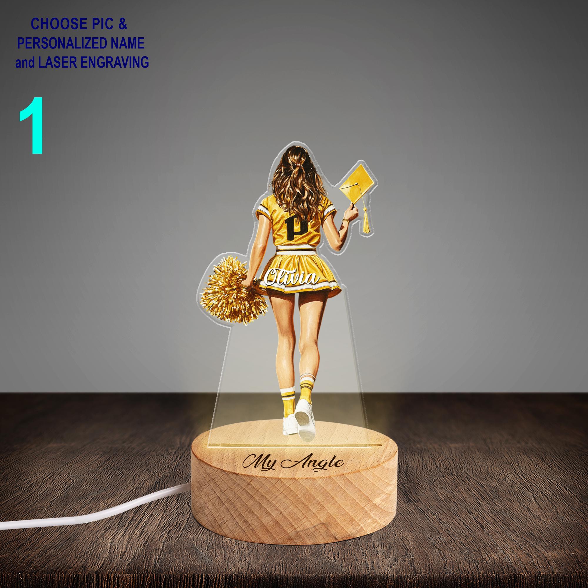 Personalized Cheerleader Acrylic Night Light with Name Engraving
