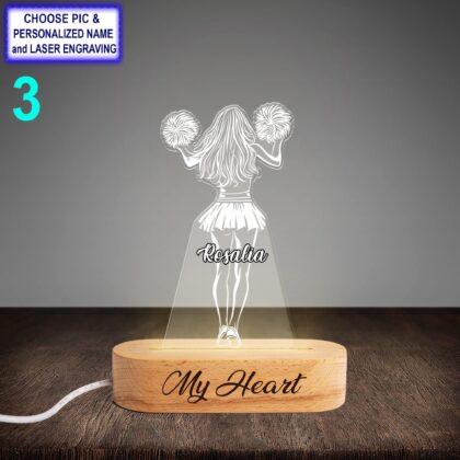 Personalized Cheerleader 2 Aircraft Acrylic Night Light with Name Engraving - Image 3