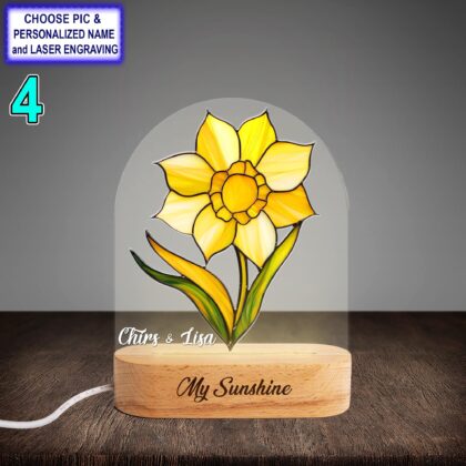 Personalized Daffodil Acrylic Night Light with Name Engraving - Image 4