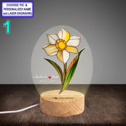 Personalized Daffodil Acrylic Night Light with Name Engraving