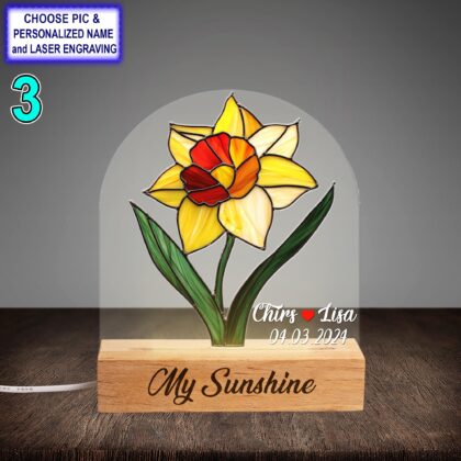 Personalized Daffodil Acrylic Night Light with Name Engraving - Image 3