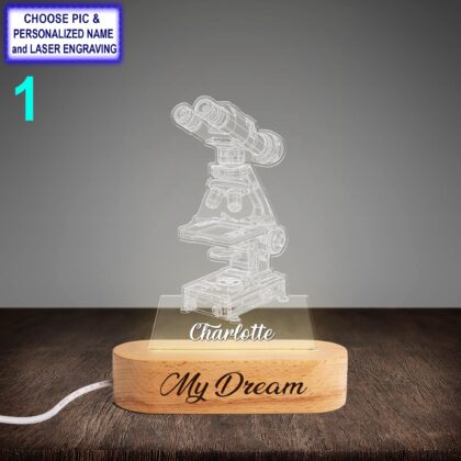 Personalized Microscope Acrylic Night Light with Name Engraving