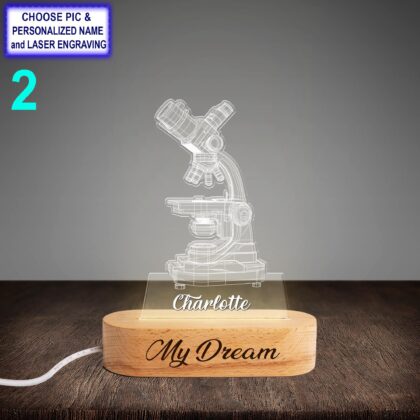 Alternative view of Personalized Microscope Acrylic Night Light with Name Engraving