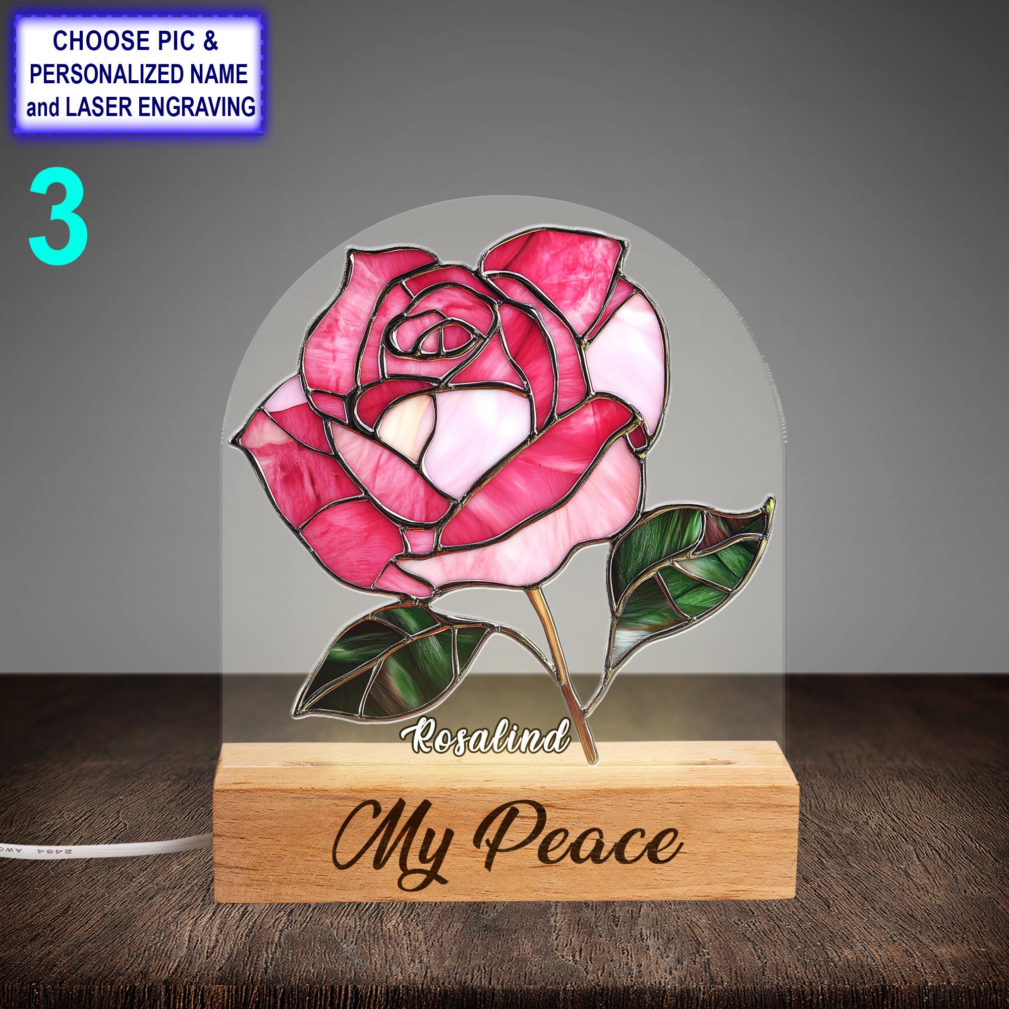 Personalized Beautiful Rose Acrylic Night Light with Name Engraving - Image 3